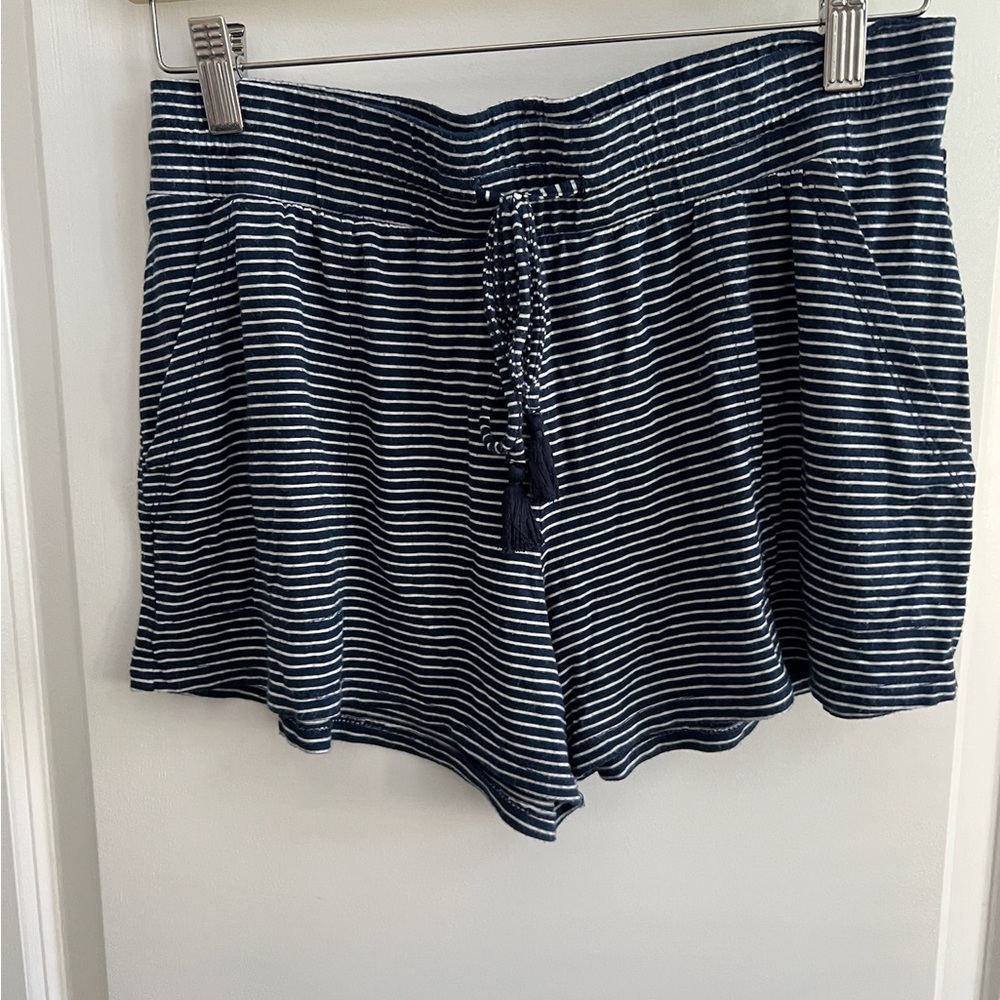 Navy and White Striped Drawstring Lounge Shorts